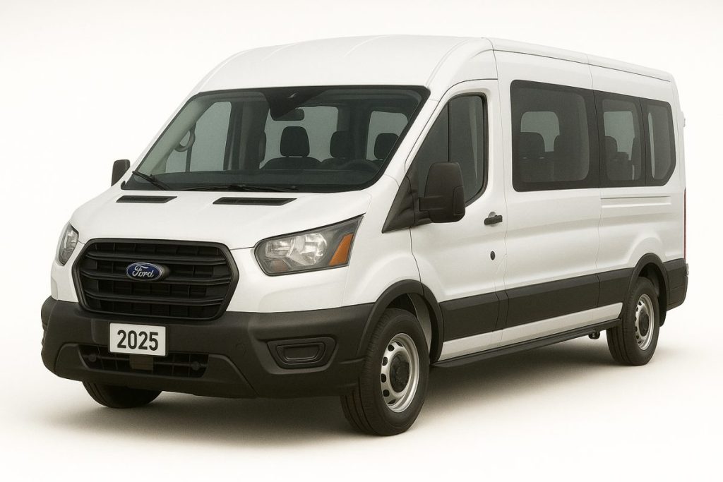 White Ford Transit 12-passenger van rental