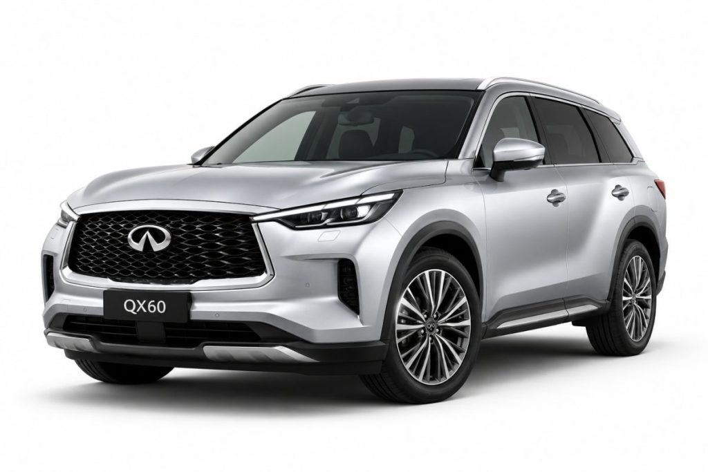Silver Infiniti QX60 seven-passenger luxury SUV rental