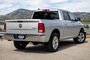 Silver Ram 1500 Crew Cab pickup truck rental in Orange County, California
