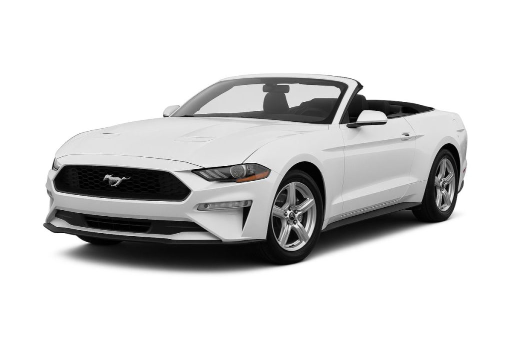 White Ford Mustang convertible rental