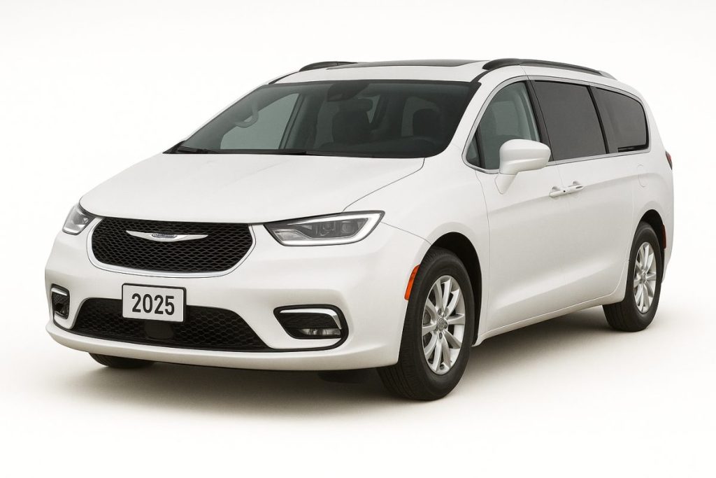White Chrysler Pacifica seven-passenger minivan rental